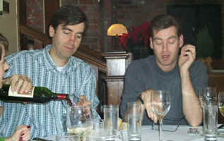 Pascal Di Fronzo (demonstrating Italian wine technique) and Chris Browne